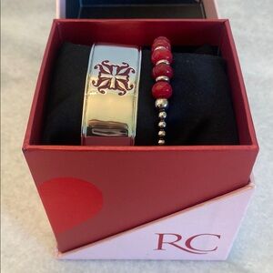 Silver and Red Bracelet Set